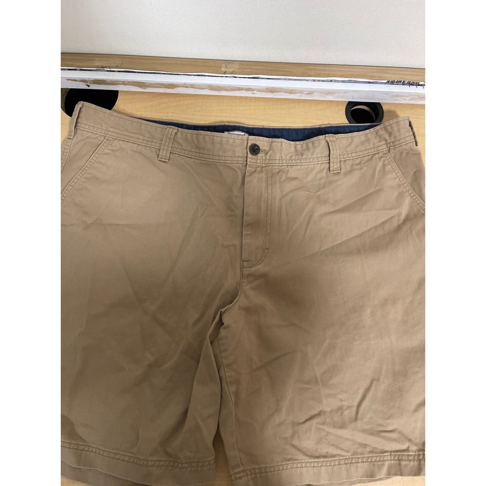 IZOD Saltwater Chino Shorts Mens 44 Khaki Tan Flat Front 100% Cotton Twill